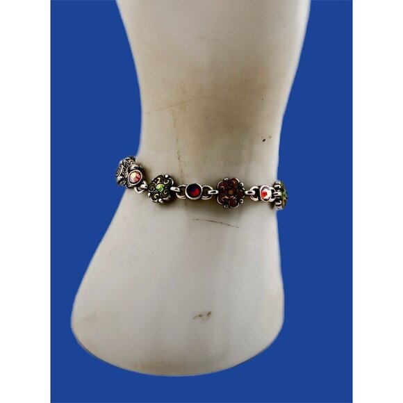 Brighton Garden of Eden Multicolor Crystal Flower Link Silver Plate Bracelet - Picture 4 of 5